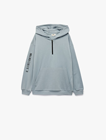 Şardonlu Uzun Kollu Fermuarlı Kapşonlu Sweatshirt