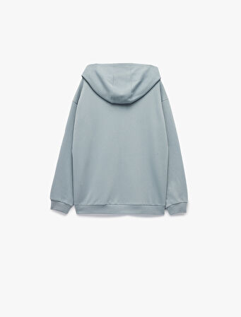 Şardonlu Uzun Kollu Fermuarlı Kapşonlu Sweatshirt