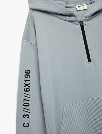 Şardonlu Uzun Kollu Fermuarlı Kapşonlu Sweatshirt