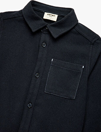 Uzun Kollu Cep Detaylı Basic Gömlek