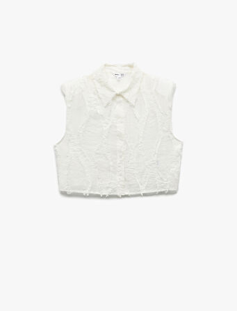 Koton X Melis Ağazat - Viskon Kumaş Astarlı Dokulu Klasik Yaka Kolsuz Crop Gömlek