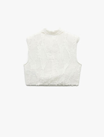 Koton X Melis Ağazat - Viskon Kumaş Astarlı Dokulu Klasik Yaka Kolsuz Crop Gömlek