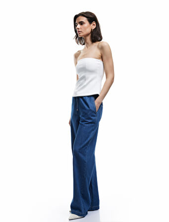Beli Bağcıklı Pamuklu Düz Paça Cepli Jean Pantolon - Straight Jeans