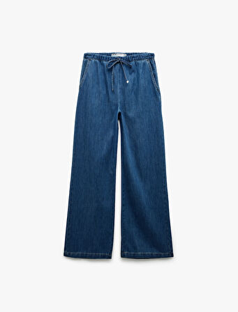 Beli Bağcıklı Pamuklu Düz Paça Cepli Jean Pantolon - Straight Jeans