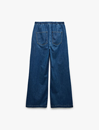 Beli Bağcıklı Pamuklu Düz Paça Cepli Jean Pantolon - Straight Jeans