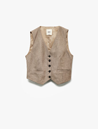 Regular Fit Kolsuz V Yaka Blazer Yelek
