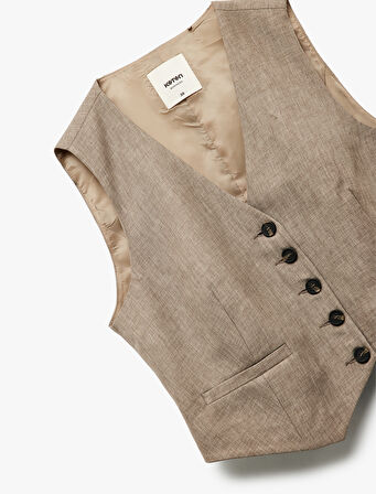 Regular Fit Kolsuz V Yaka Blazer Yelek