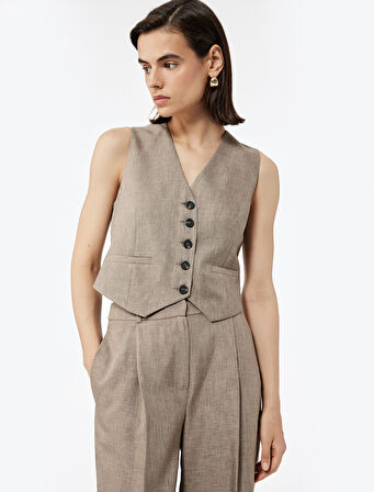 Regular Fit Kolsuz V Yaka Blazer Yelek