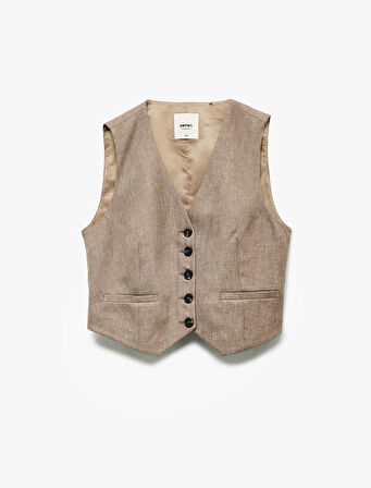 Regular Fit Kolsuz V Yaka Blazer Yelek