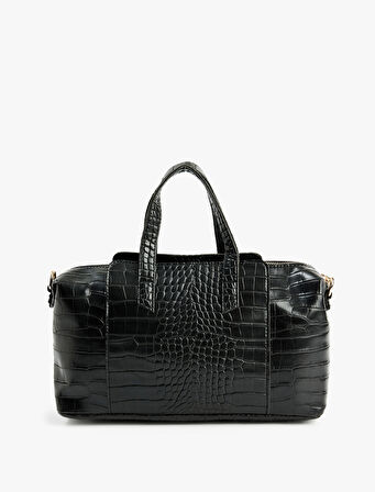 Timsah Derisi Görünümlü Fermuarlı Saplı Askılı Tote Çanta