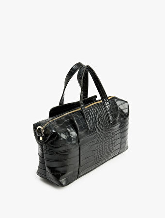 Timsah Derisi Görünümlü Fermuarlı Saplı Askılı Tote Çanta