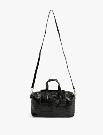 Timsah Derisi Görünümlü Fermuarlı Saplı Askılı Tote Çanta