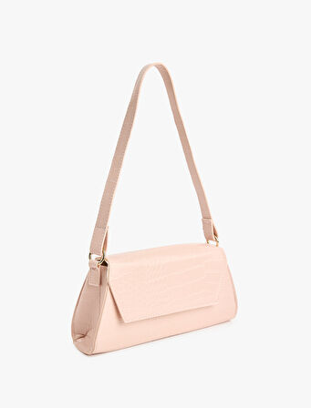 Timsah Derisi Görünümlü Kapaklı Askılı Omuz Çantası