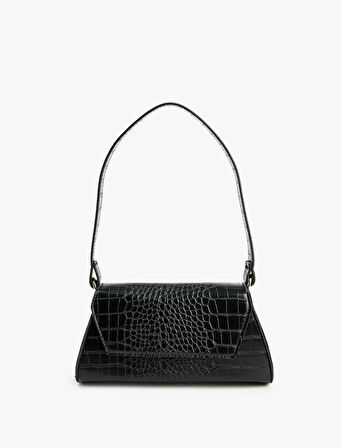 Timsah Derisi Görünümlü Kapaklı Askılı Omuz Çantası