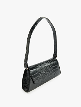 Timsah Derisi Görünümlü Kapaklı Askılı Omuz Çantası