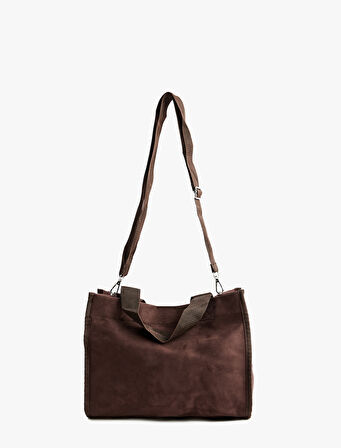 Etiket Detaylı Saplı Askılı Suni Süet Tote Çanta