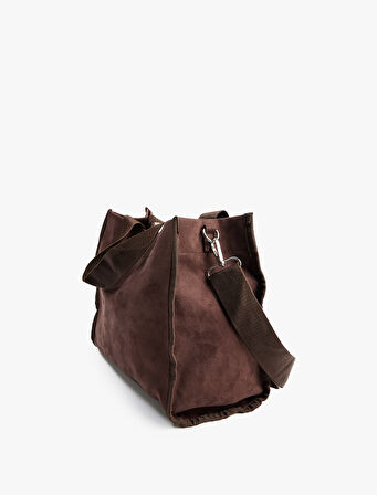 Etiket Detaylı Saplı Askılı Suni Süet Tote Çanta