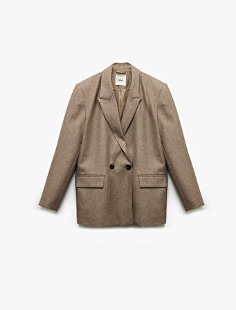 Kruvaze Yaka Uzun Kollu Oversize Blazer Ceket