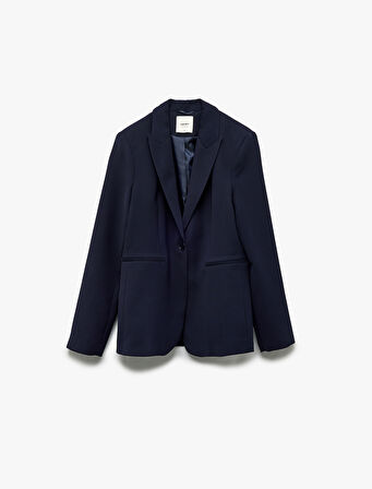 Krep Kumaş Astarlı Düğmeli Uzun Kollu Kruvaze Blazer Ceket