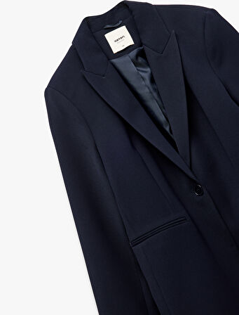 Krep Kumaş Astarlı Düğmeli Uzun Kollu Kruvaze Blazer Ceket