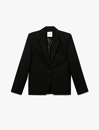 Krep Kumaş Astarlı Düğmeli Uzun Kollu Kruvaze Blazer Ceket