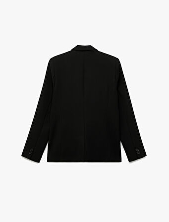 Krep Kumaş Astarlı Düğmeli Uzun Kollu Kruvaze Blazer Ceket
