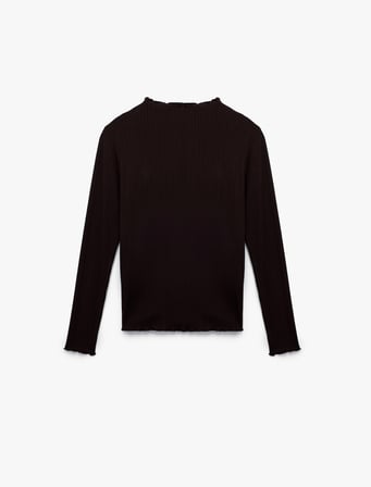 Kaşkorse Viskon Slim Fit Uzun Kollu Hafif Dik Yaka Tişört
