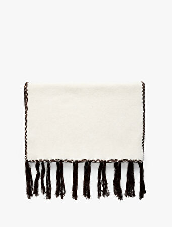 Püsküllü Dikiş Detaylı Triko Uzun Atkı