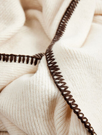 Püsküllü Dikiş Detaylı Triko Uzun Atkı