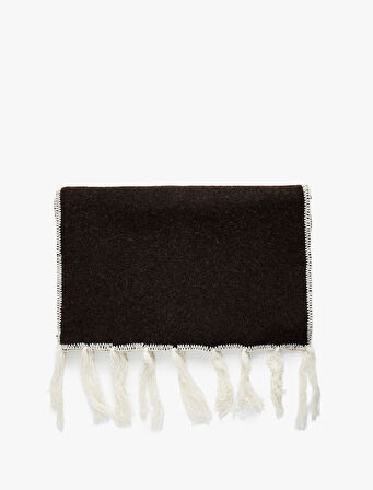 Püsküllü Dikiş Detaylı Triko Uzun Atkı