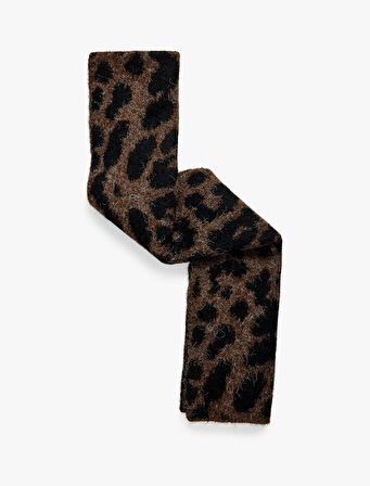 Yumuşak Dokulu Uzun Leopar Desenli Atkı