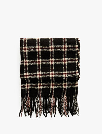 Püsküllü Ekoseli Uzun Atkı