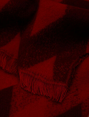 Geometrik Desenli Çok Renkli İnce Püsküllü Uzun Atkı