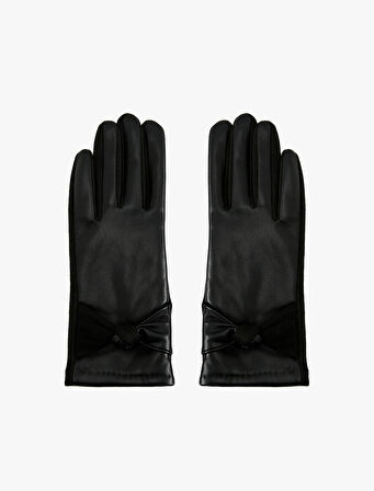 Kurdele Detaylı Suni Deri Eldiven