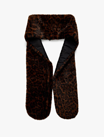 Leopar Desenli Suni Kürk Atkı - Koton X Melis Ağazat