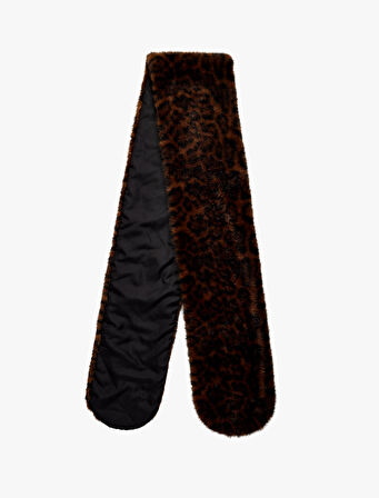 Leopar Desenli Suni Kürk Atkı - Koton X Melis Ağazat