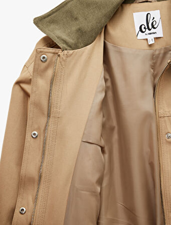 Kadife Yaka Cep Detaylı Fermuarlı Çıtçıt Düğmeli Mevsimlik Ceket