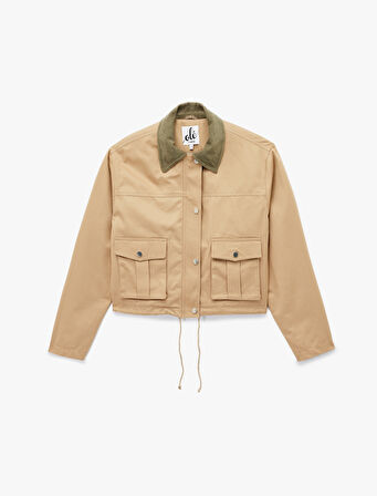 Kadife Yaka Cep Detaylı Fermuarlı Çıtçıt Düğmeli Mevsimlik Ceket