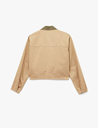 Kadife Yaka Cep Detaylı Fermuarlı Çıtçıt Düğmeli Mevsimlik Ceket