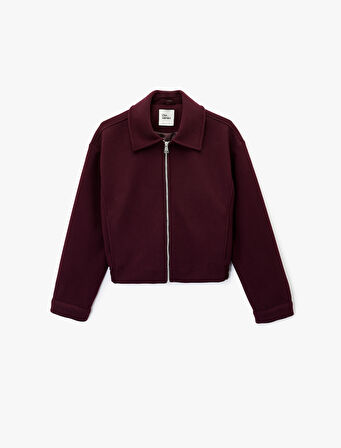 Uzun Kollu Klasik Yaka Fermuarlı Ceket