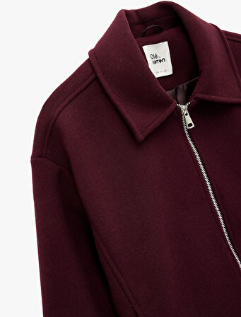 Uzun Kollu Klasik Yaka Fermuarlı Ceket