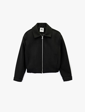 Uzun Kollu Klasik Yaka Fermuarlı Ceket