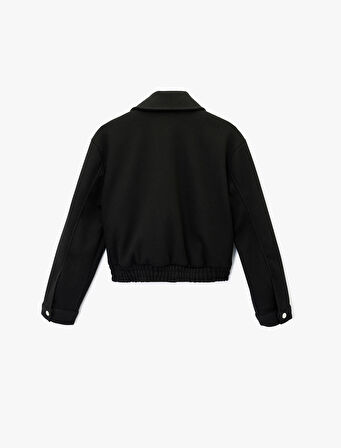 Uzun Kollu Klasik Yaka Fermuarlı Ceket