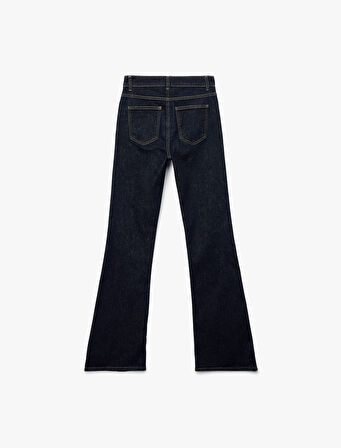 Yüksek Bel Düğme Detaylı Cepli Dar Kesim İspanyol Paça Jean Pantolon - Flare Jeans