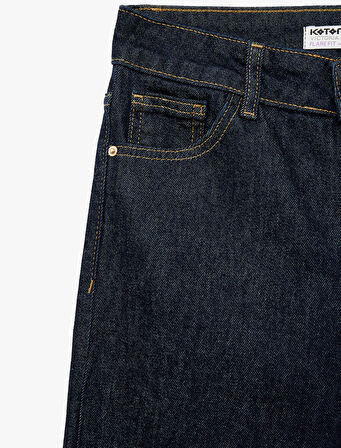 Yüksek Bel Düğme Detaylı Cepli Dar Kesim İspanyol Paça Jean Pantolon - Flare Jeans