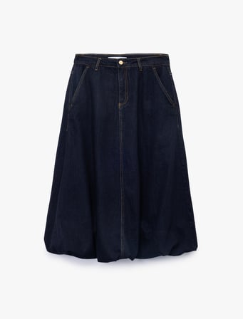 Pamuklu Cep Detaylı Midi Balon Denim Etek