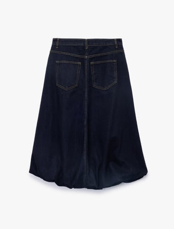 Pamuklu Cep Detaylı Midi Balon Denim Etek
