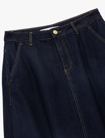 Pamuklu Cep Detaylı Midi Balon Denim Etek