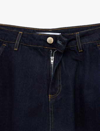 Pamuklu Cep Detaylı Midi Balon Denim Etek