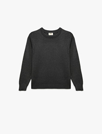 Viskon Karışımlı Uzun Kollu Bisiklet Yaka Basic Triko Kazak